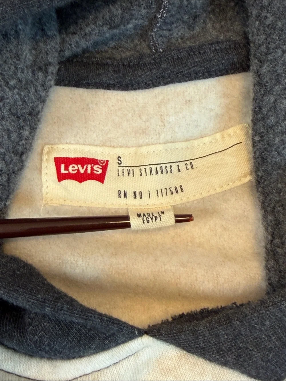 Levi's Logo Hoodie Men's Oatmeal Heather/Charcoal Kangaroo Pockets Long Sleeve S